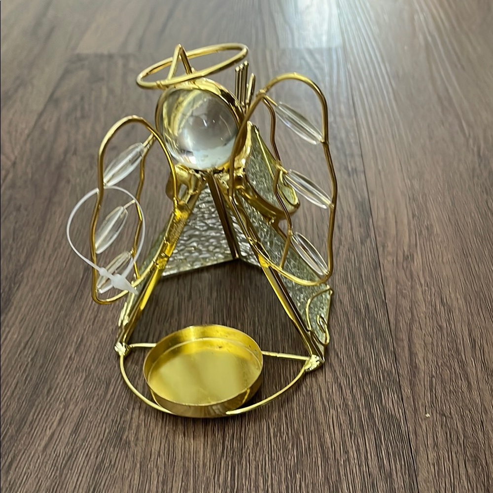 Vintage Stained Glass Angel Tea Light Size 5” high &! 3 1/2” wide NWT